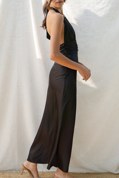 Aria Satin Plunge Maxi Dress