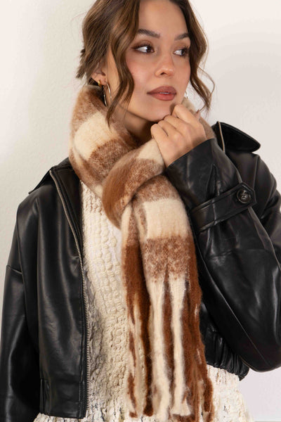 Checkered Fringe Knit Scarf