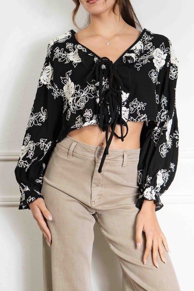 Georgia Embroidered Front Tie Top