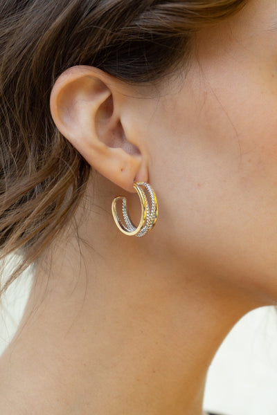 Gold Plated Two Tone Layered Earrings