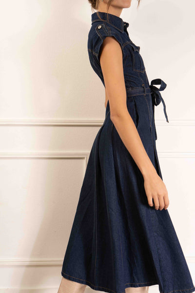 Jen Belted Denim Midi Dress