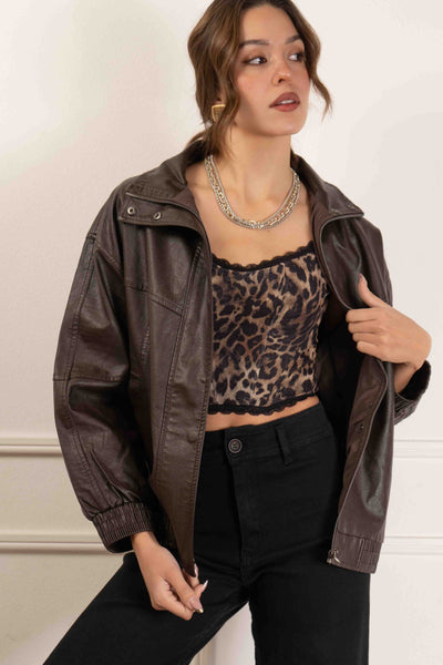 Leopard Lace Trim Crop Top