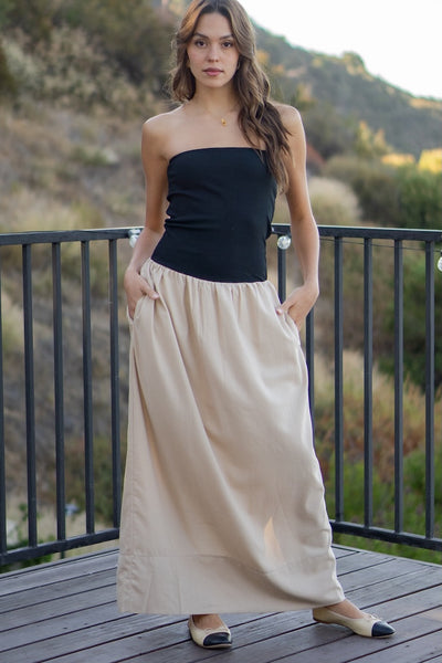 Linen And Ribbed Combo Dress