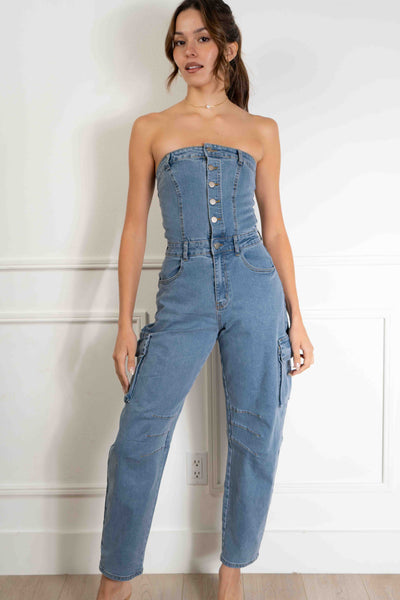 Lynette Strapless Denim Jumpsuit