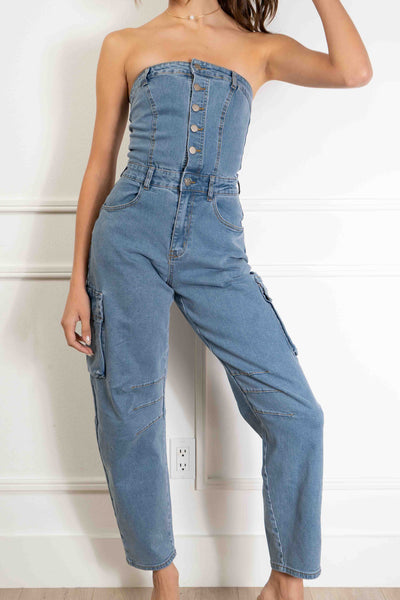 Lynette Strapless Denim Jumpsuit