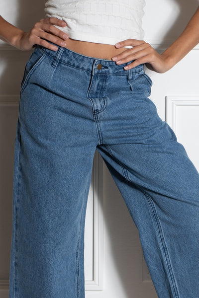 Mini Pleat Relaxed Denim Pants
