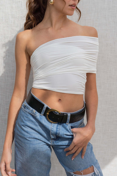 Multi Way Crop Top - perfect for any spring occasion! With its tight fit and the ability to be worn multiple ways. white color.