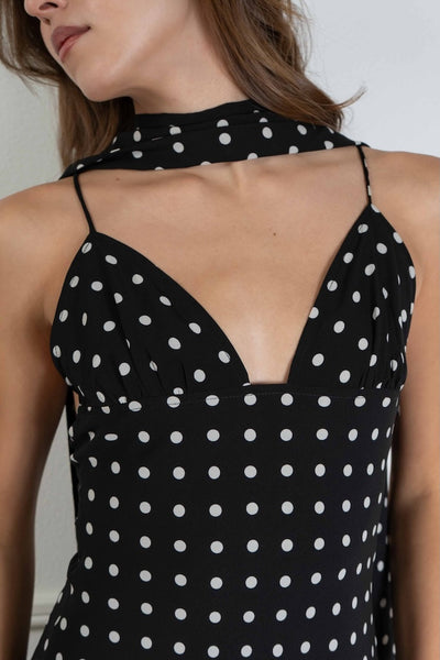 Polka Dot Scarf Maxi Dress
