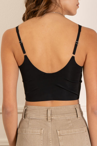 Stacy bonding crop top. adjustable straps and seamless design. V neckline and cropped length. comes in ash, black, and bone colored.