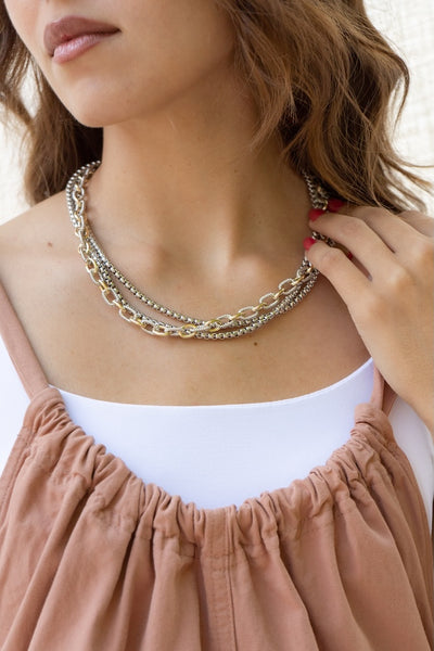 Two Tone Layered Chain Necklace