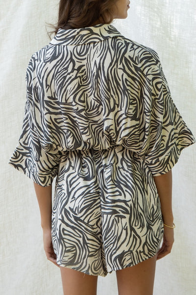 Zebra Print Belted Romper