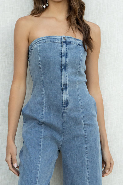 Zip Up Strapless Jumpsuit