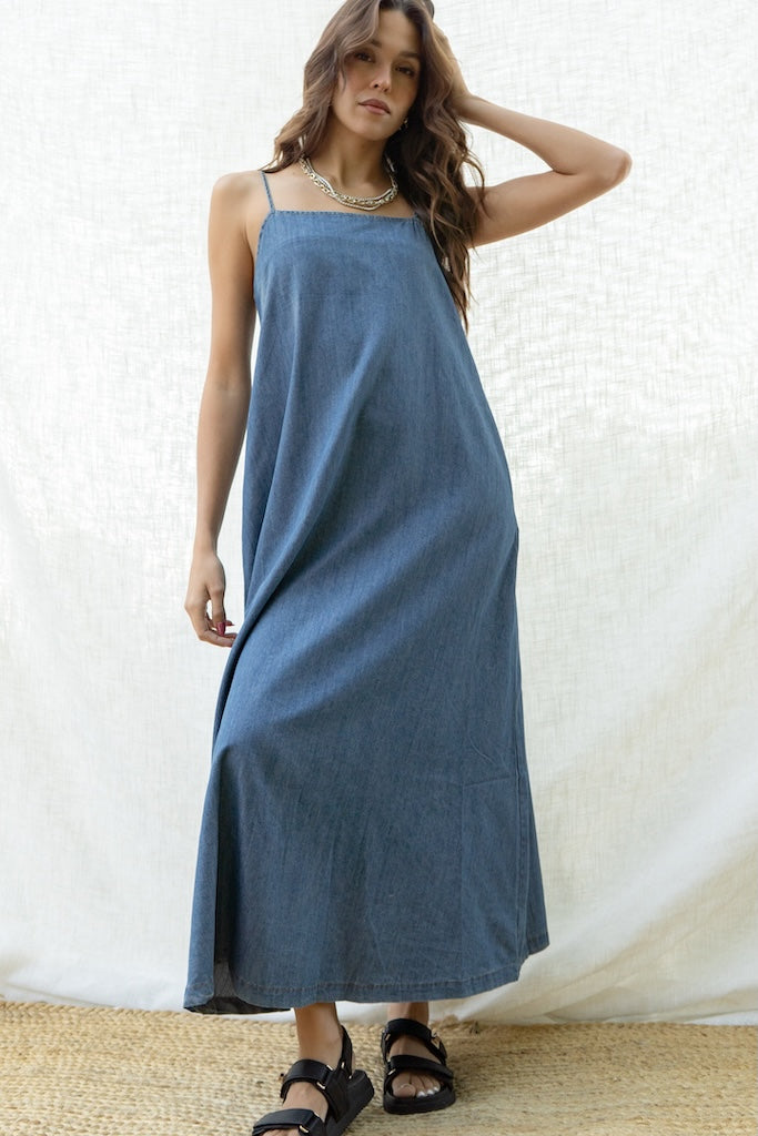 Camille Open Back Denim Dress