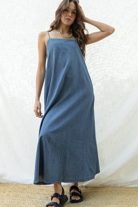 Camille Open Back Denim Dress