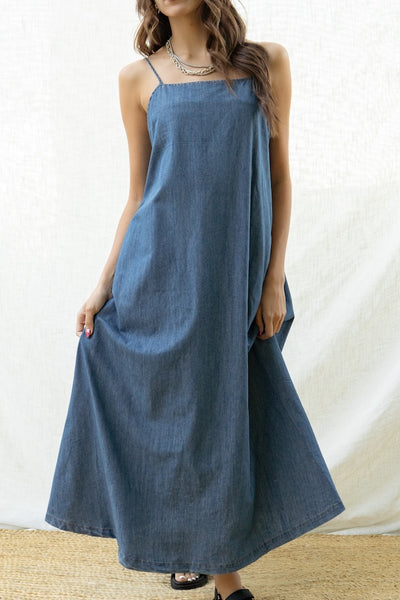 Camille Open Back Denim Dress