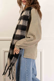 Checkered Fringe Knit Scarf
