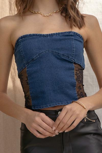Denim And Lace Tube Top
