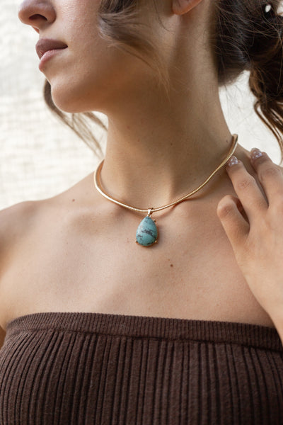 Marble Teardrop Snake Chain Necklace