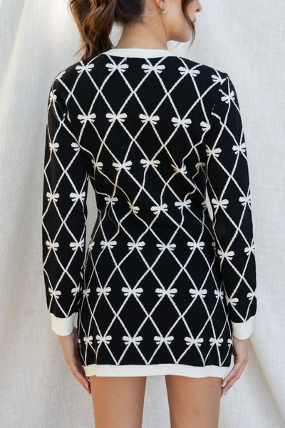 Bow Print Knit Mini Dress