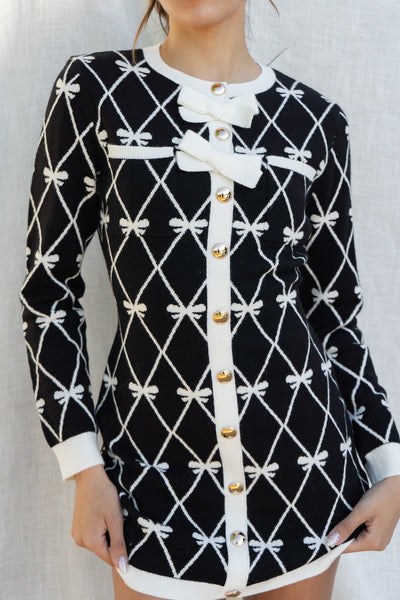 Bow Print Knit Mini Dress