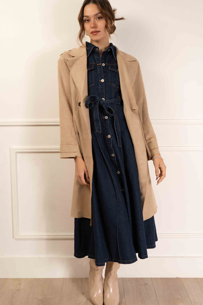 Jen Belted Denim Midi Dress