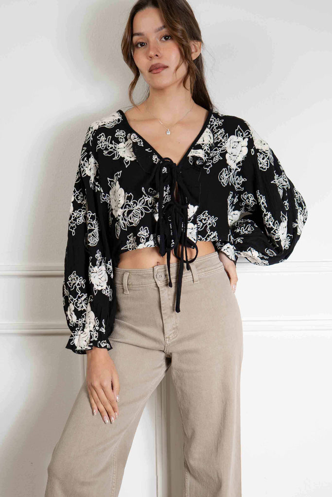 Georgia Embroidered Front Tie Top