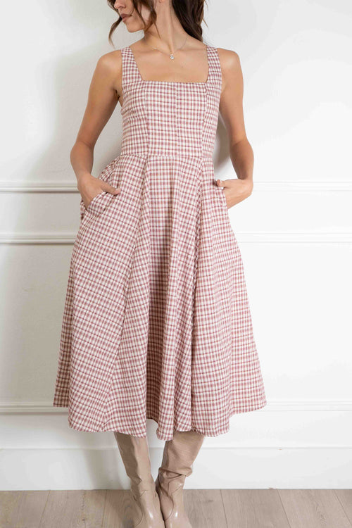 Gingham Print Midi Dress