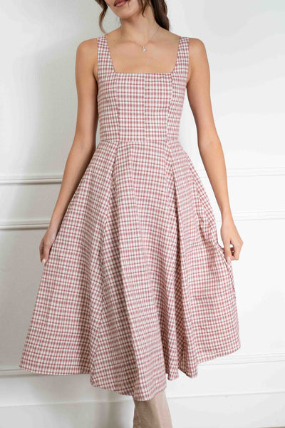 Gingham Print Midi Dress