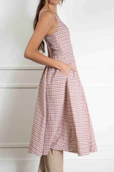 Gingham Print Midi Dress
