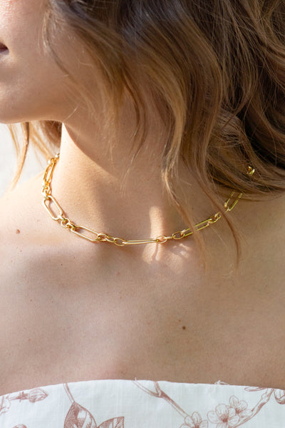 Gold Dipped Long Oval Chain Necklace