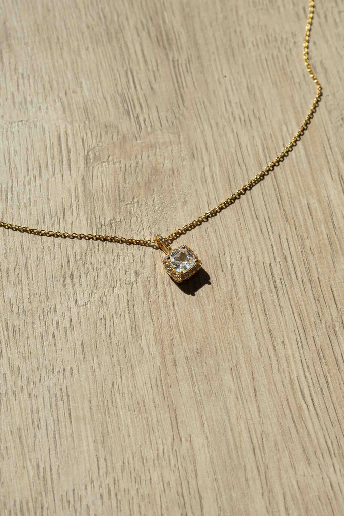 Gold Dipped Square Rhinestone Necklace