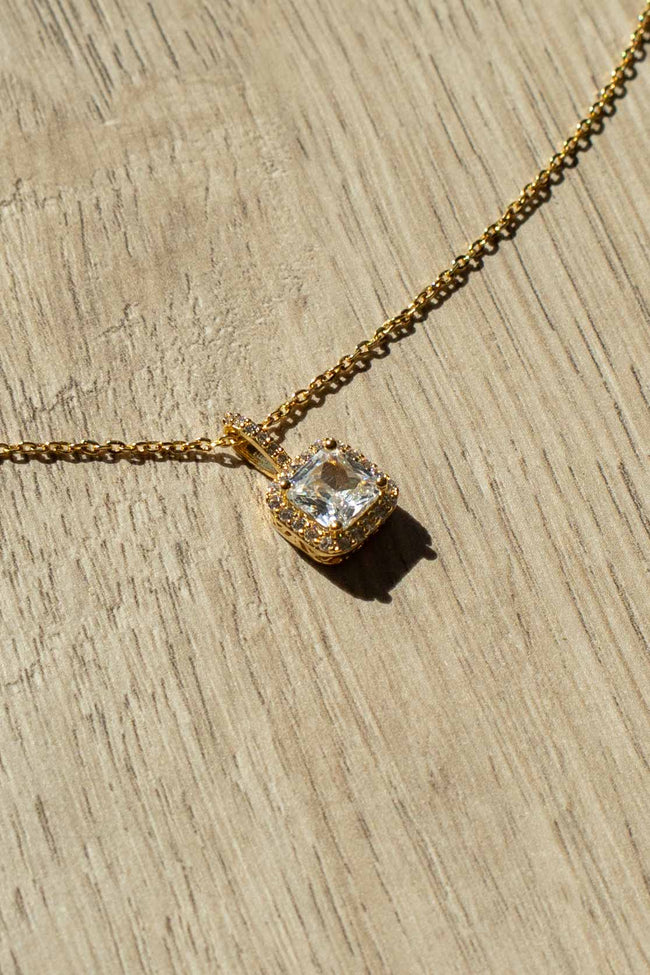 Gold Dipped Square Rhinestone Necklace