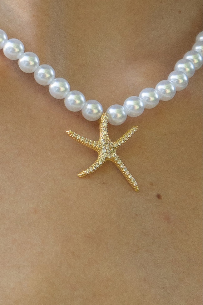 Gold Dipped Starfish Pearl Necklace