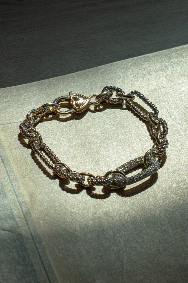 Gold Plated Two Tone Chain Link Bracelet