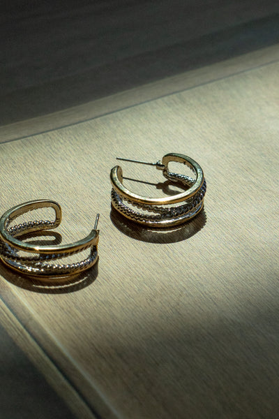 Gold Plated Two Tone Layered Earrings