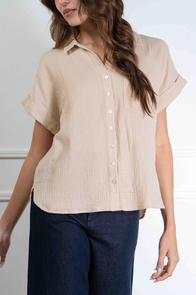 Isabella Gauze Button Down Top