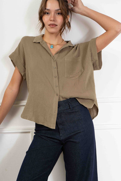 Isabella Gauze Button Down Top