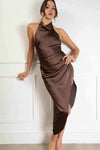 Isabella Satin Halter Dress