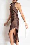 Isabella Satin Halter Dress