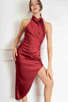 Isabella Satin Halter Dress