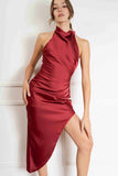 Isabella Satin Halter Dress