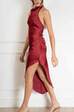 Isabella Satin Halter Dress
