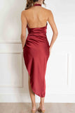 Isabella Satin Halter Dress