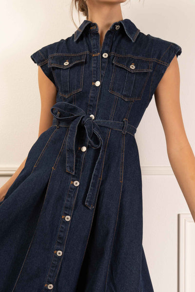Jen Belted Denim Midi Dress