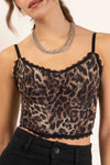 Leopard Lace Trim Crop Top