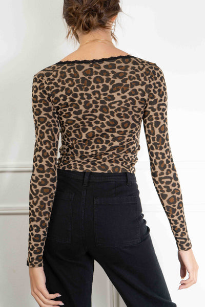 Leopard Lace Trim Top