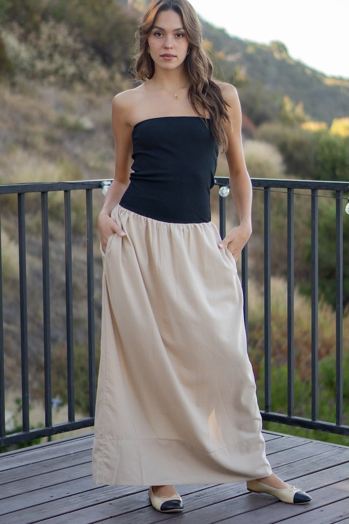 Linen And Ribbed Combo Dress