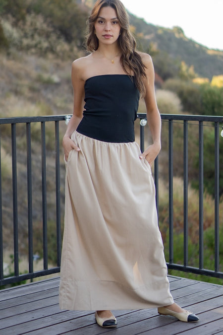 Linen And Ribbed Combo Dress