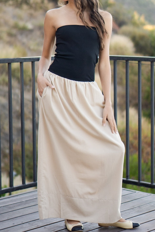 Linen And Ribbed Combo Dress