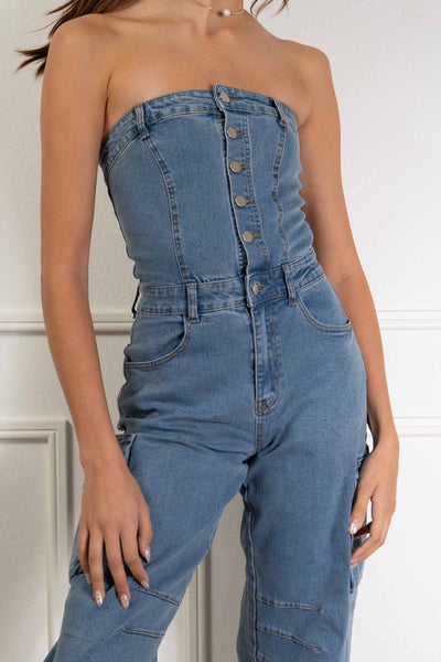 Lynette Strapless Denim Jumpsuit